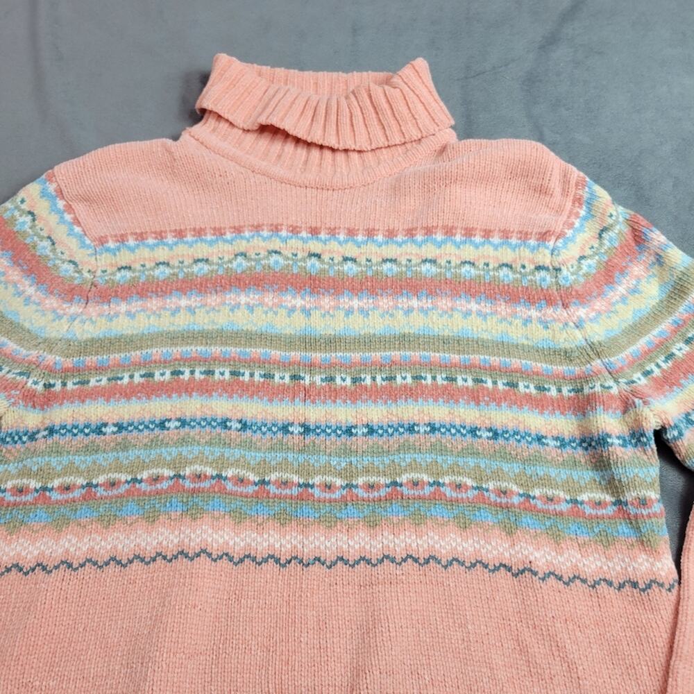 Carolyn Taylor Turtleneck Sweater Womens Size Medium Pale Pink Stripe Fair Isle - Picture 2 of 12